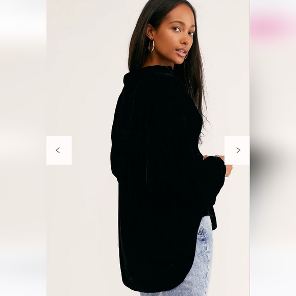 We The Free La Luna Black Velvet Buttondown Blouse - Picture 3 of 3